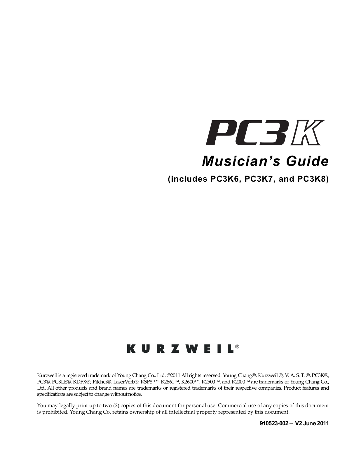 Kurzweil PC3K8 User Manual