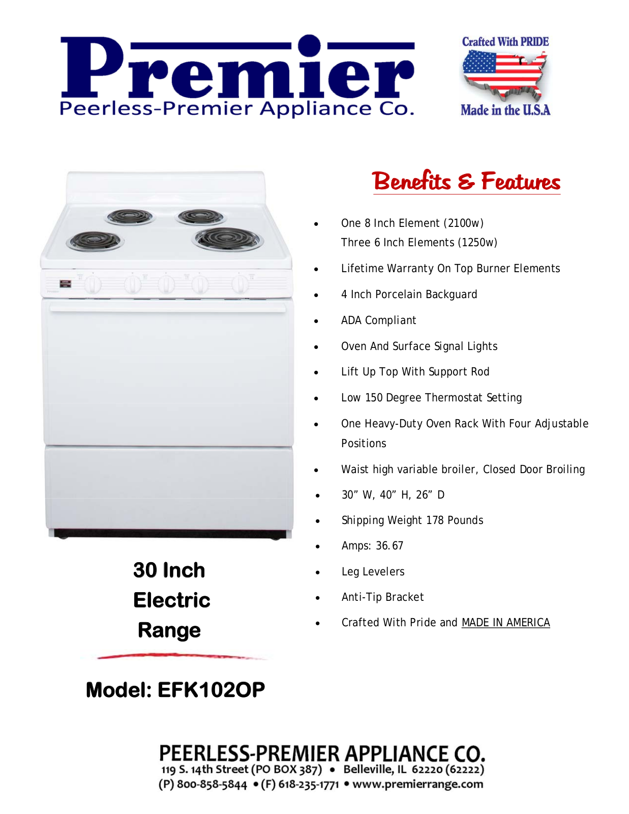 Premier EFK102OP Specsheet - ManualMachine.com