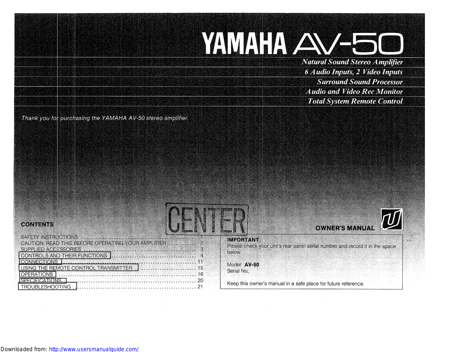 Yamaha Audio AV-50 User Manual