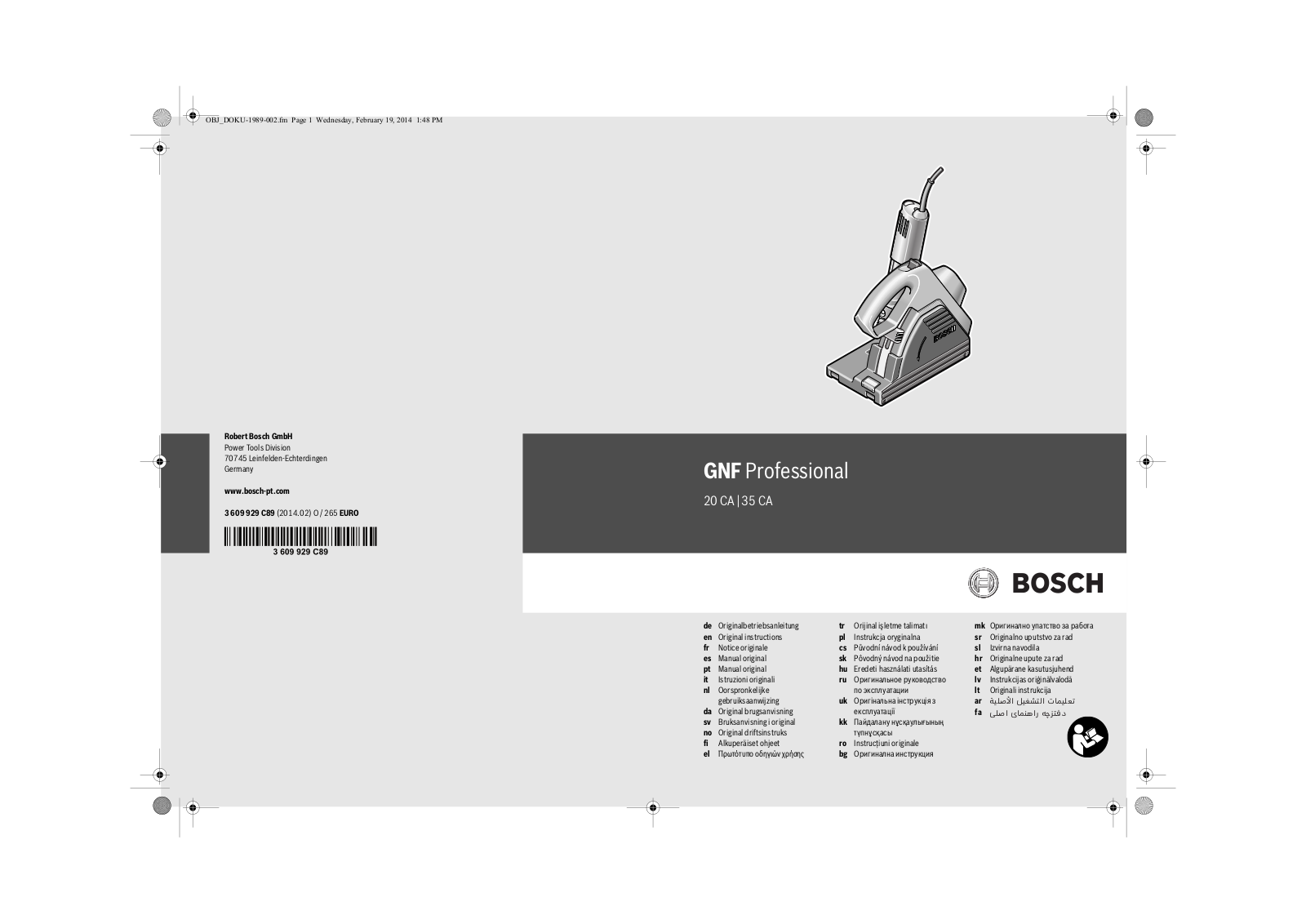 Bosch GNF 20 CA Service Manual