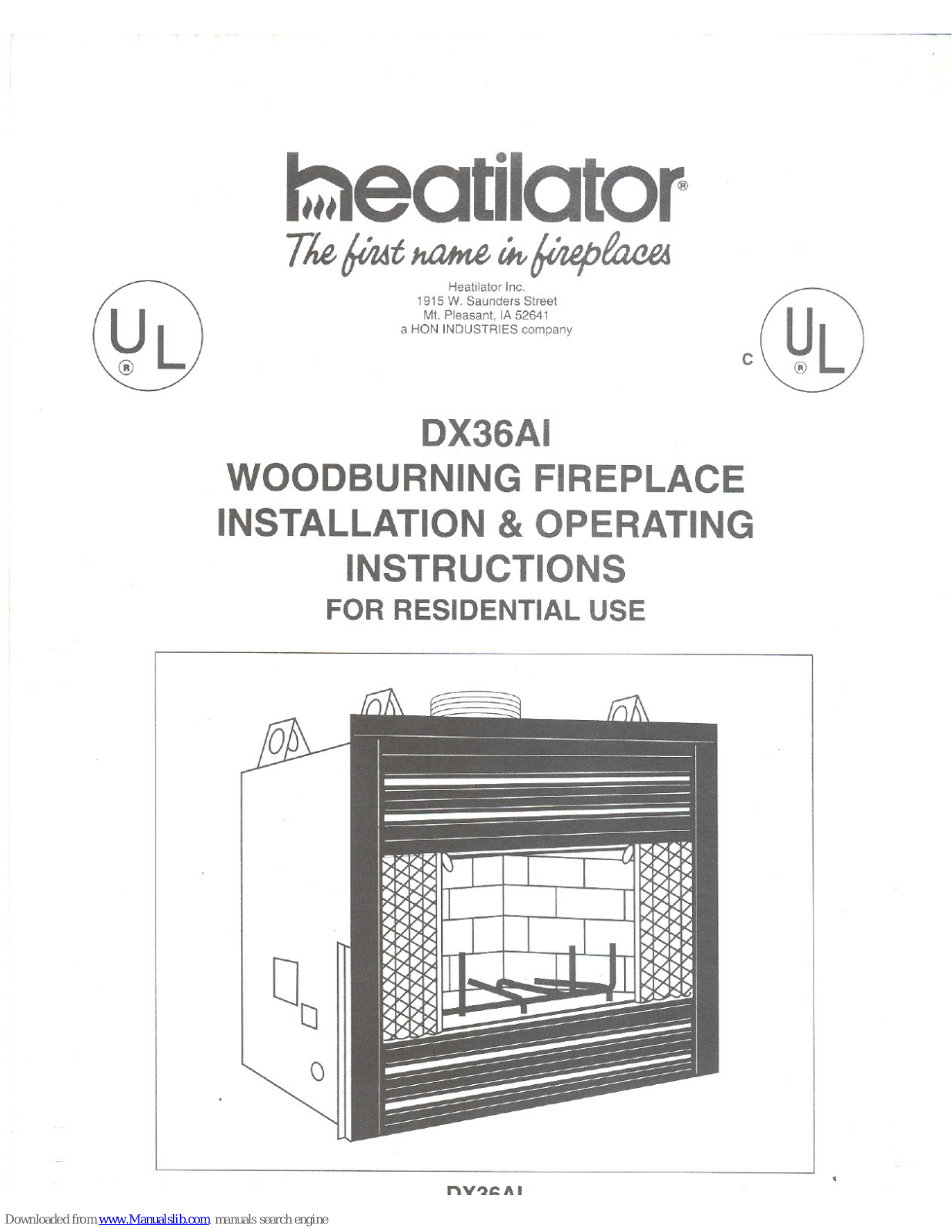 Heatilator DX36AI Installation & Operating Instructions Manual