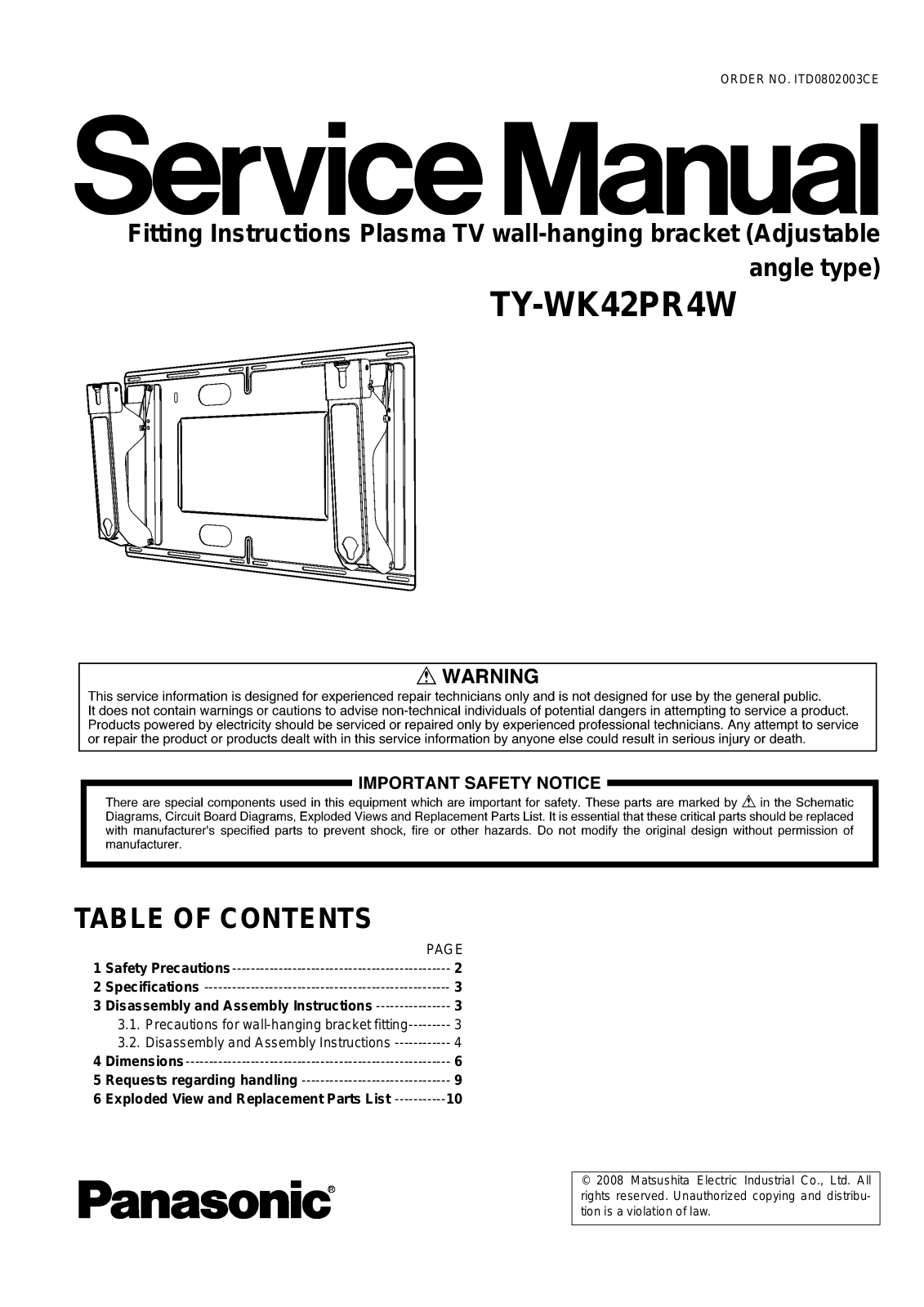 Panasonic TY-WK42PR4W Service Manual