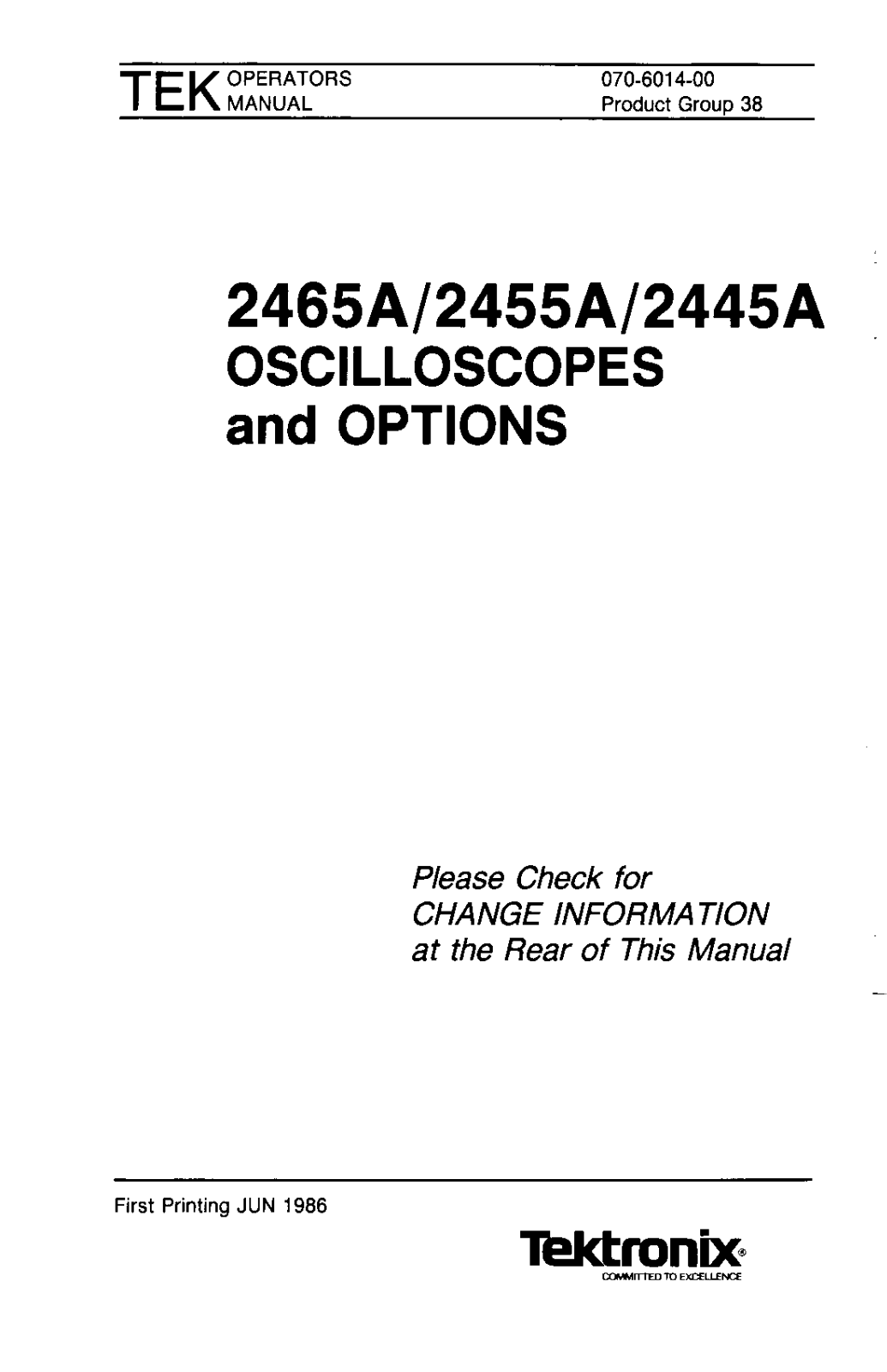 Tektronix 2445A, 2455A, 2465A User Manual