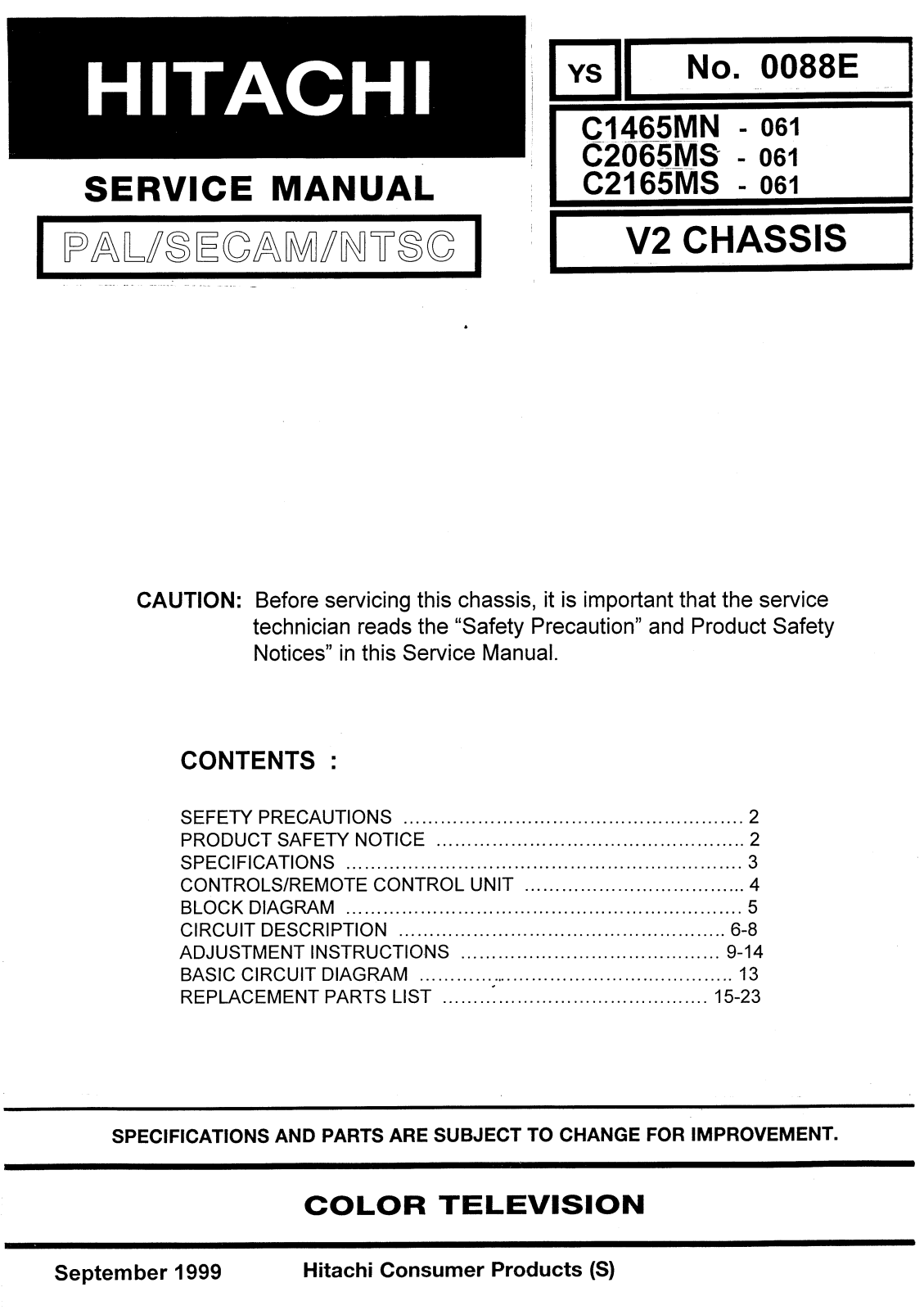 Hitachi C2165MS, C2065MS, C1465MN Service Manual