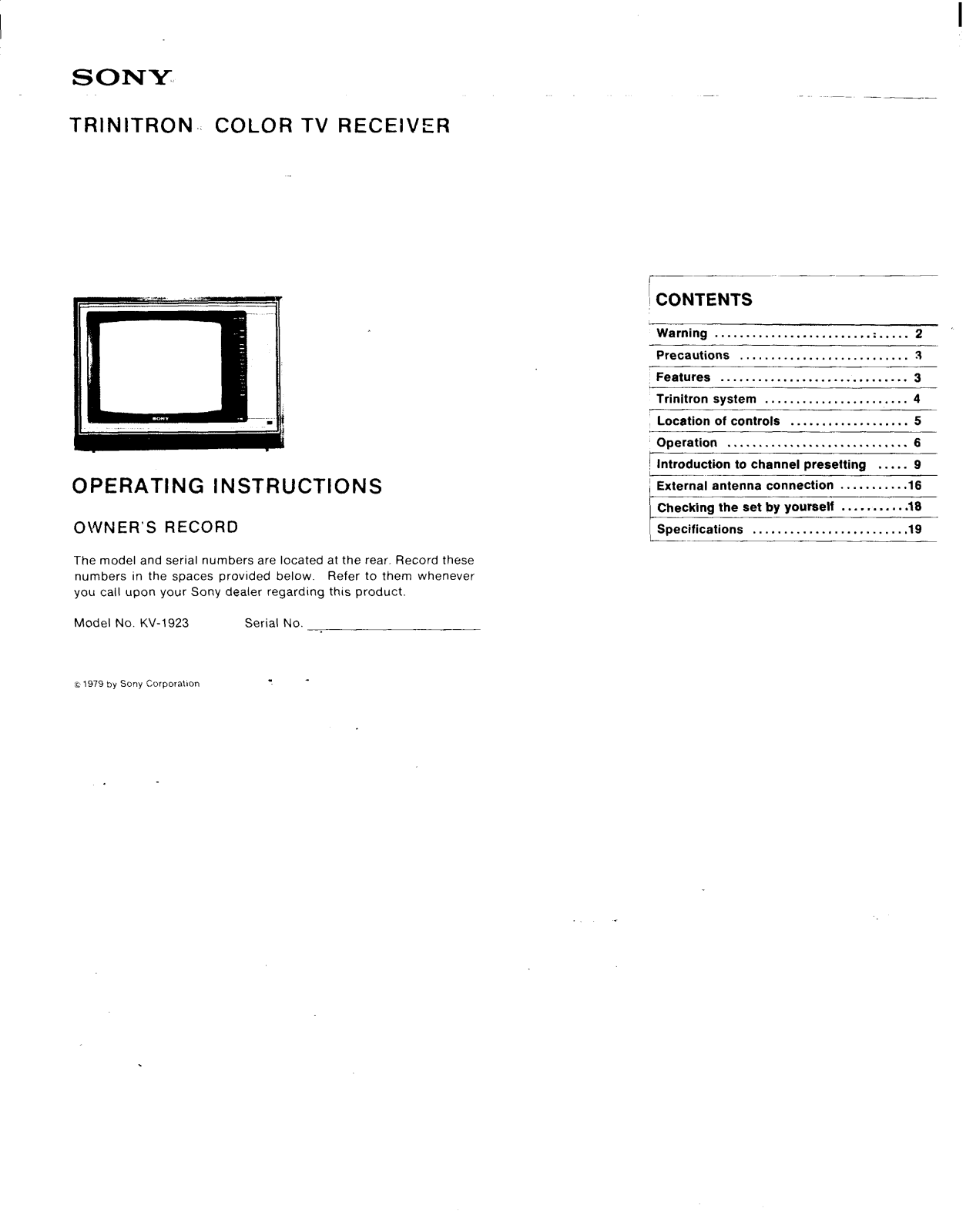 Sony KV-1923 Operating manual