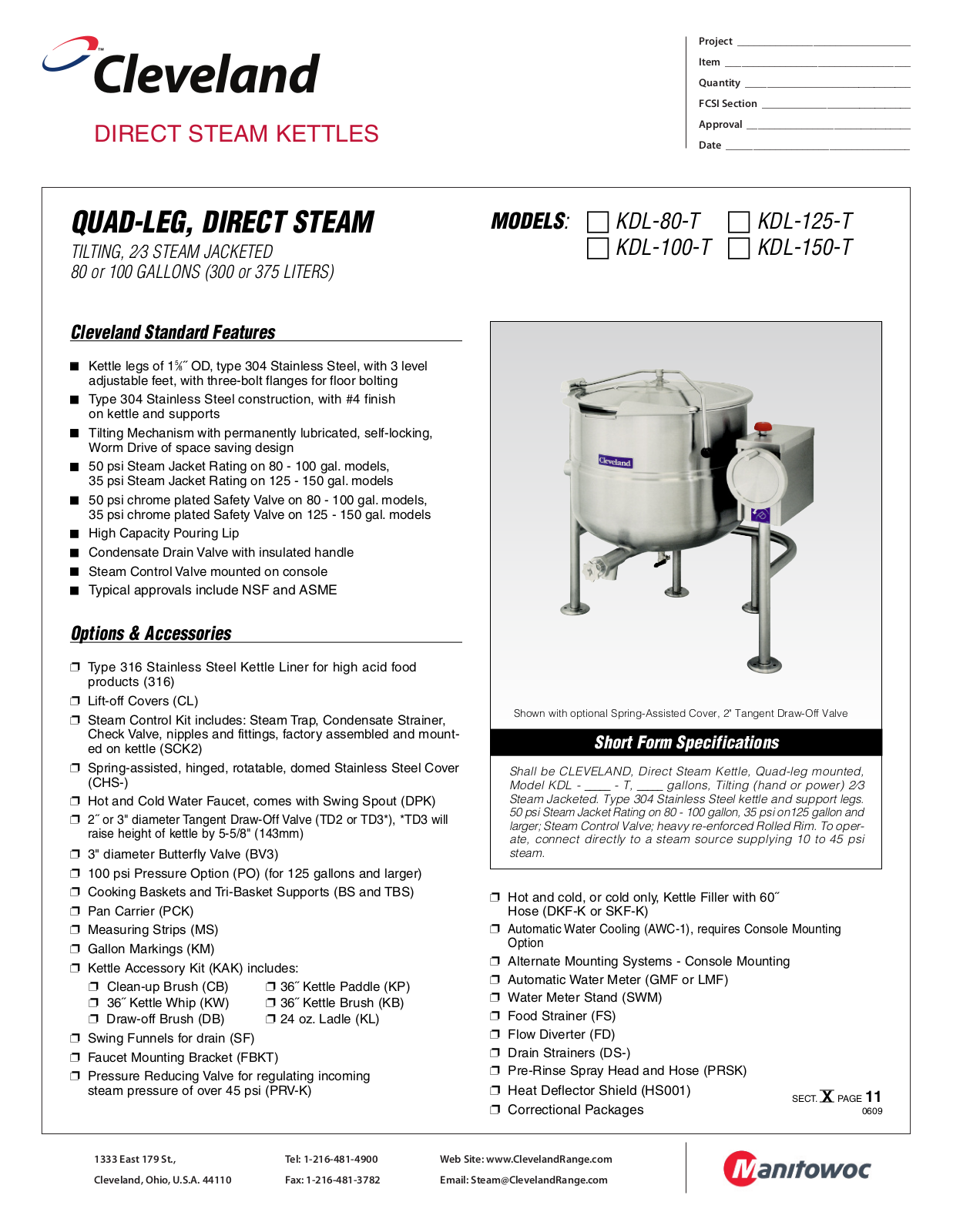 Cleveland KDL-100-T User Manual