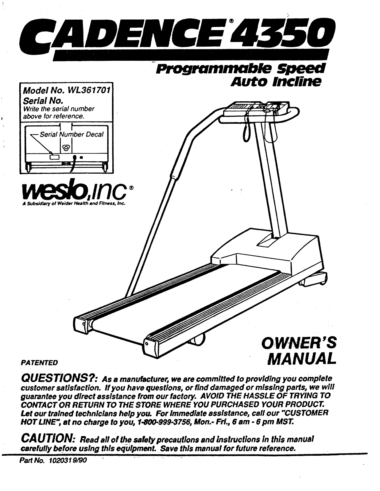 Weslo WL361701 Owner's Manual