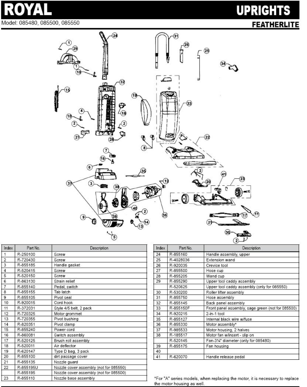 Royal 085550 Parts List