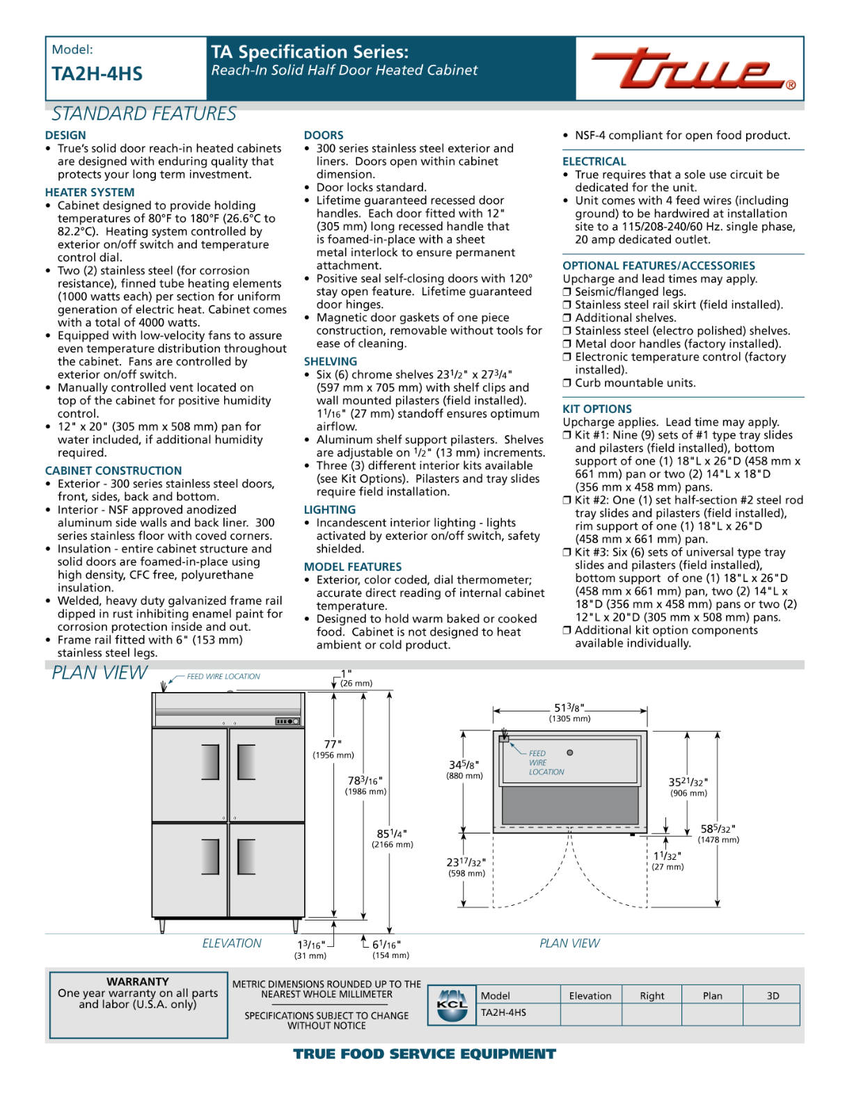 True TA2H-4HS User Manual