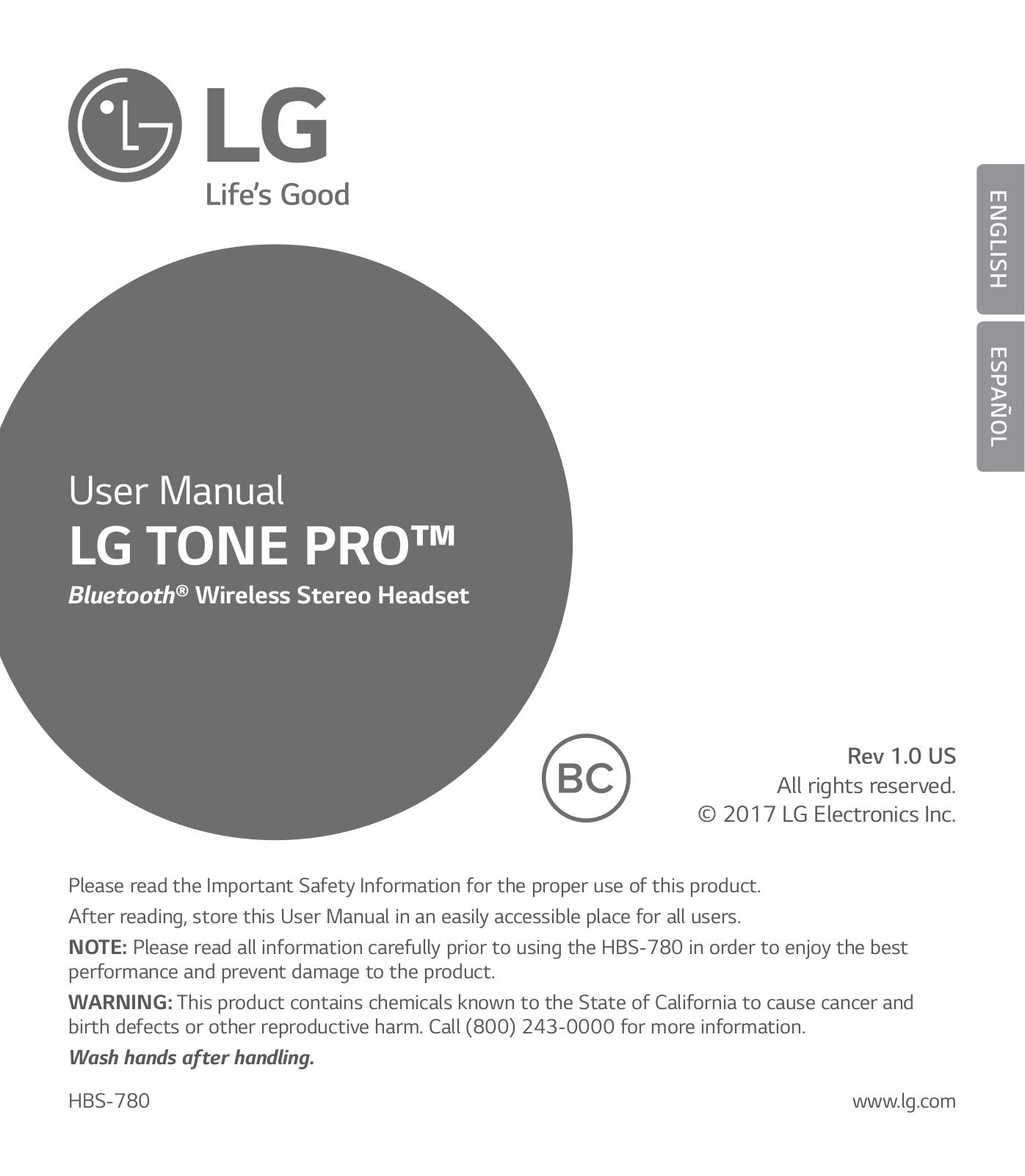 LG GHBS780 User Manual