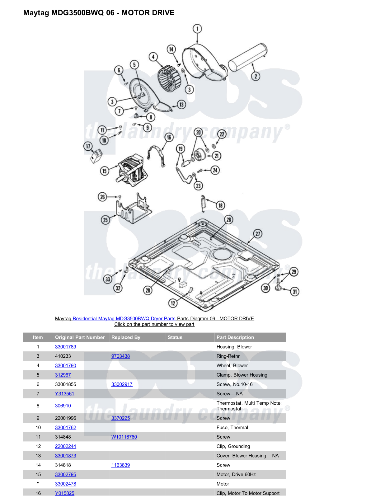 Maytag MDG3500BWQ Parts Diagram