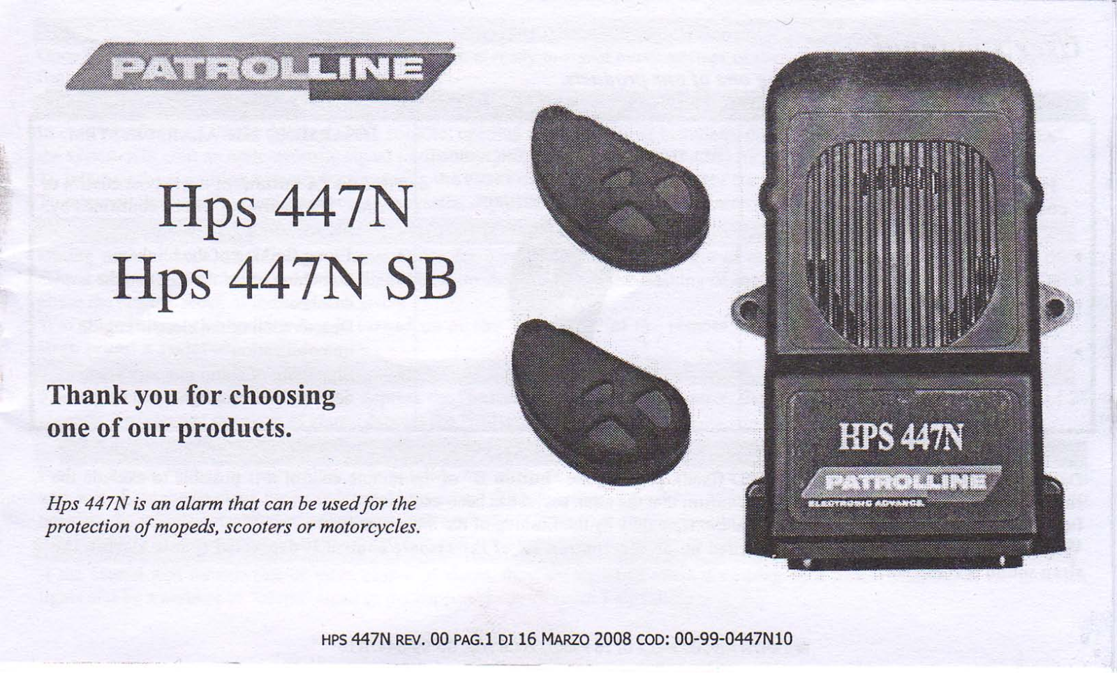 Patrol line HPS 447N, HPS 447N SB Owner’s Manual