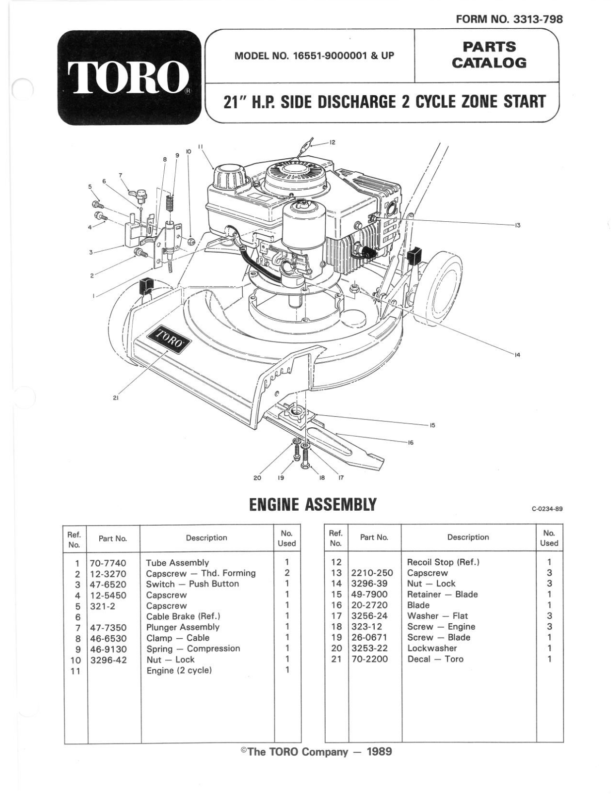 Toro 16551 Parts Catalogue