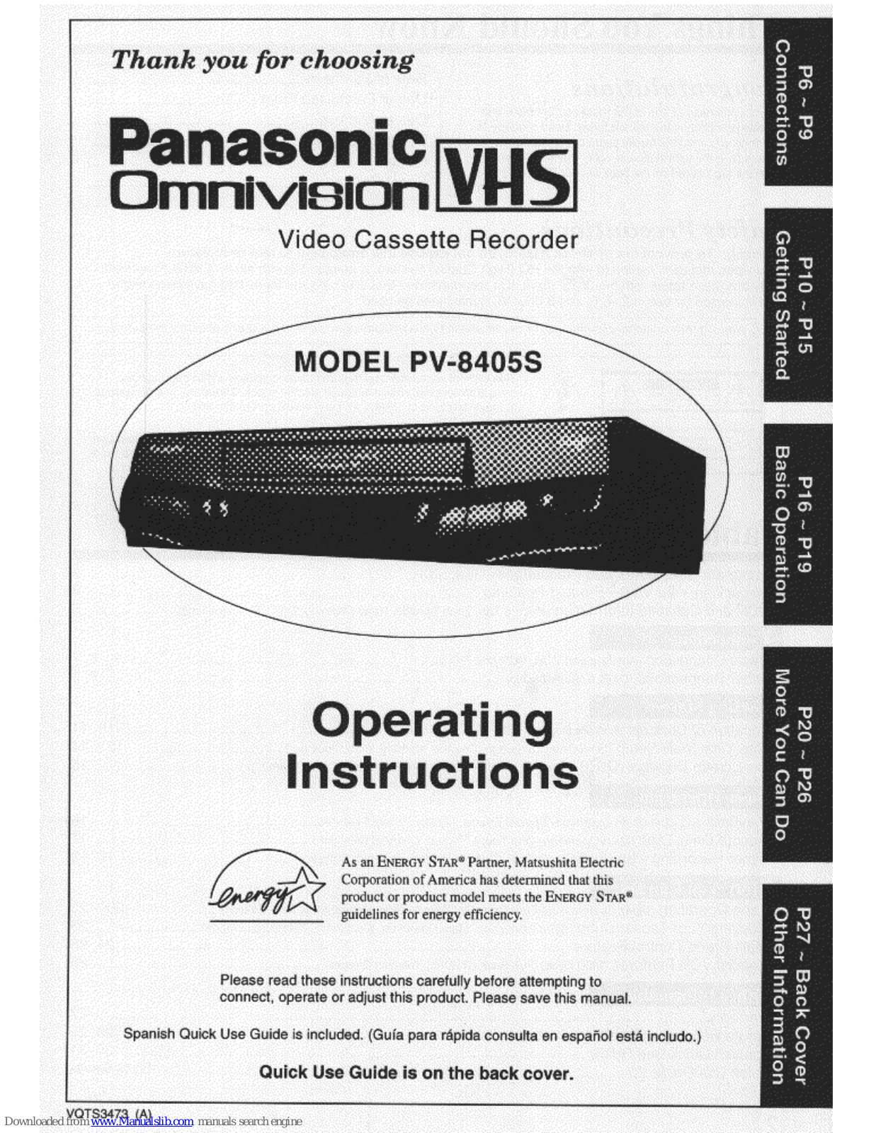 Panasonic Omnivision PV-8405S Operating Instructions Manual