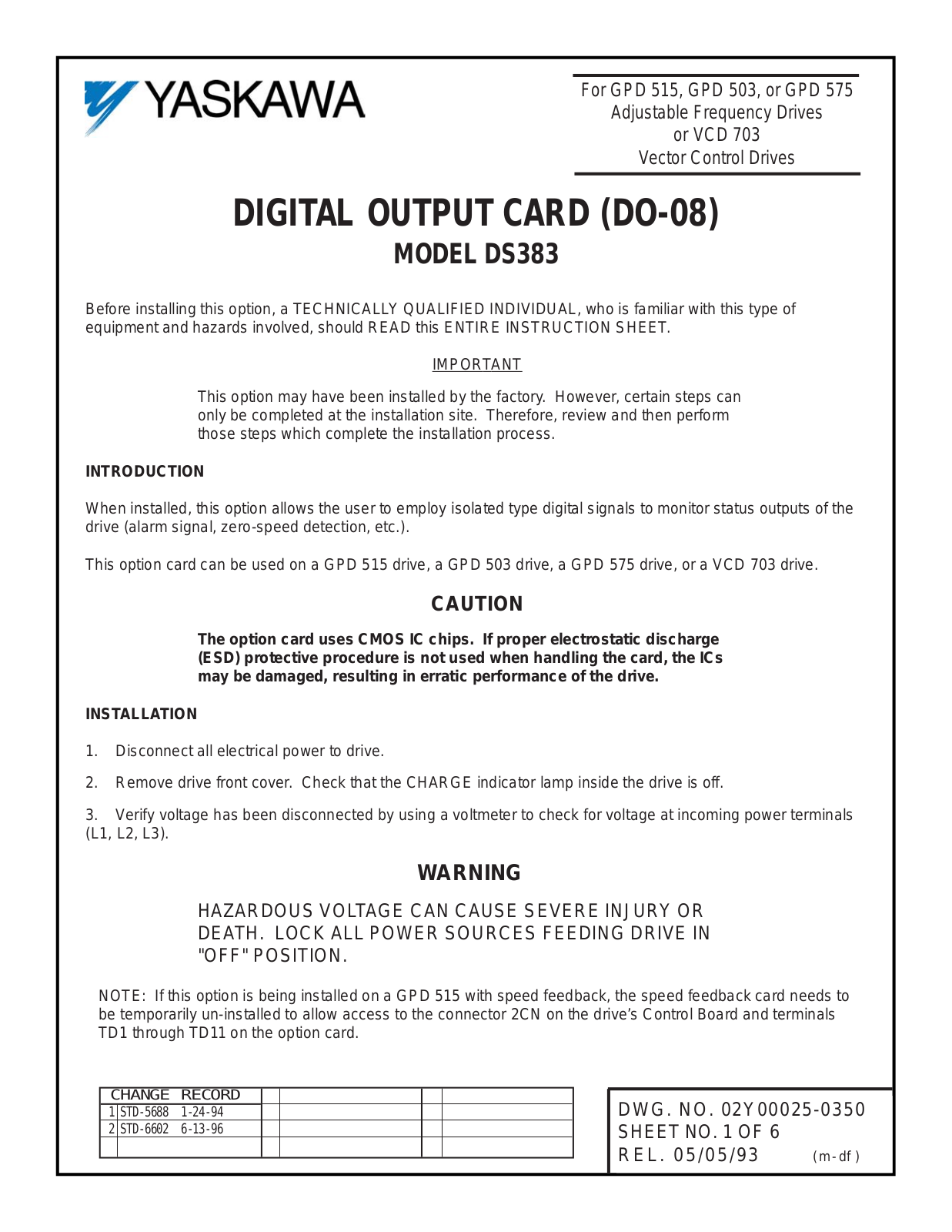 Yaskawa DS383 User Manual