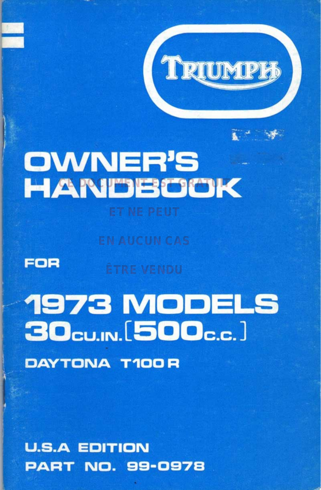 Triumph Daytona T100R 1973 Owner's manual