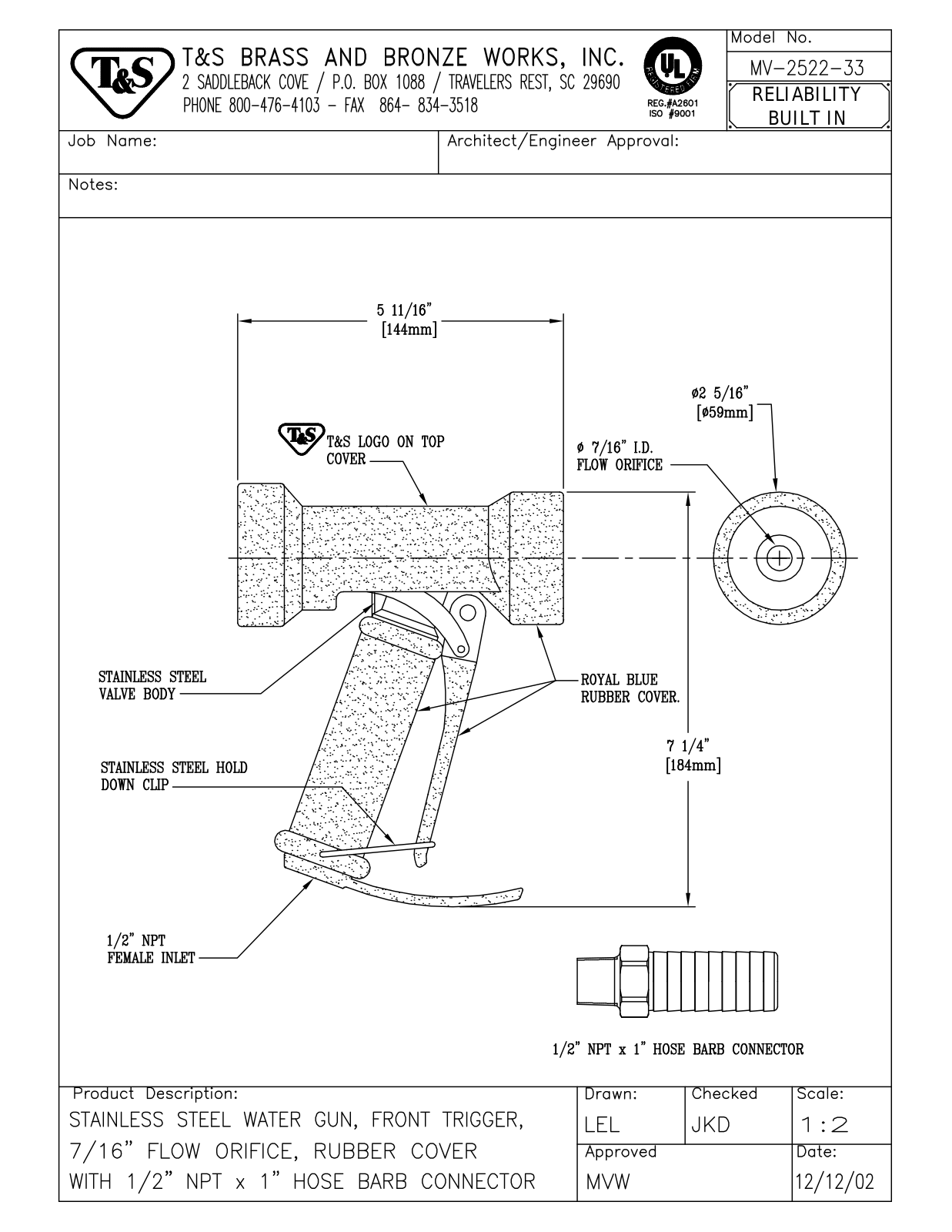 T&S Brass MV-2522-33 User Manual