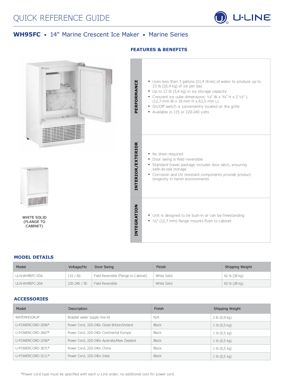 U-Line ULN-WH95FC-03A User Manual