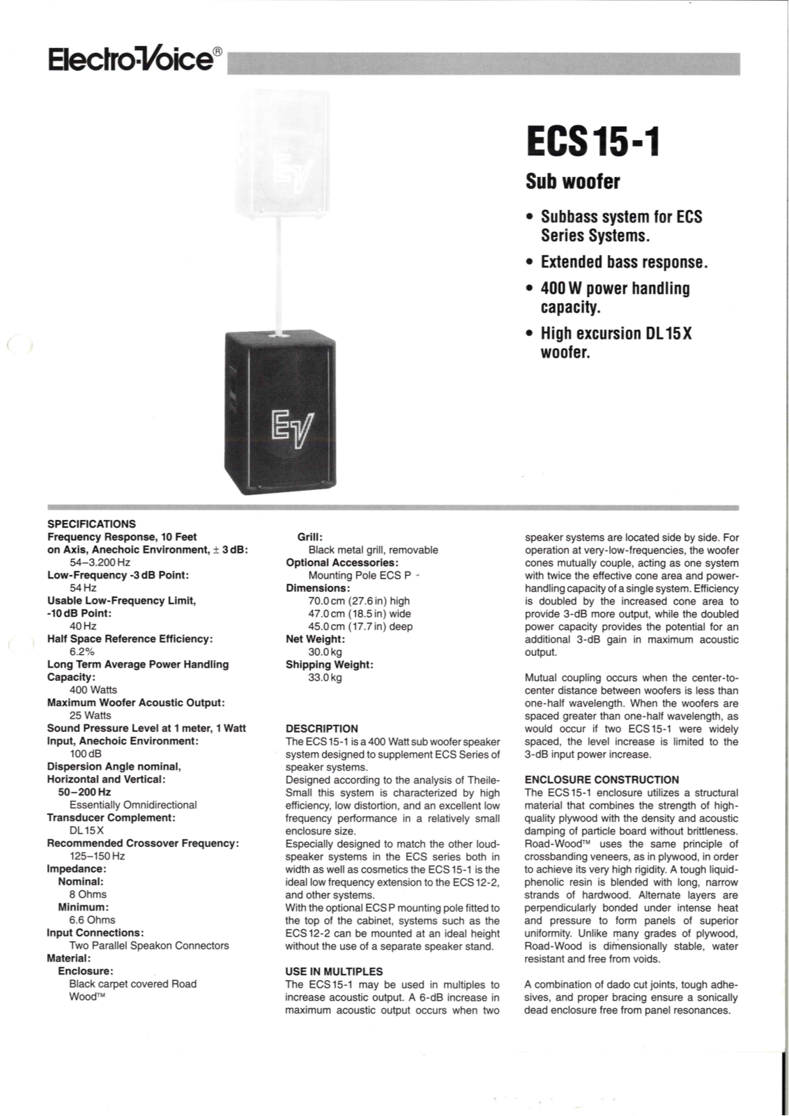 Electro-Voice ECS 15-1 User Manual