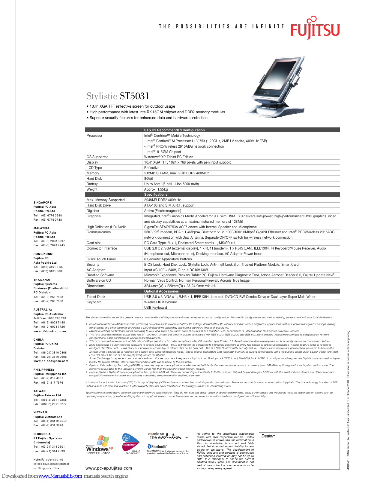 Fujitsu Stylistic ST5031 Specifications - ManualMachine.com
