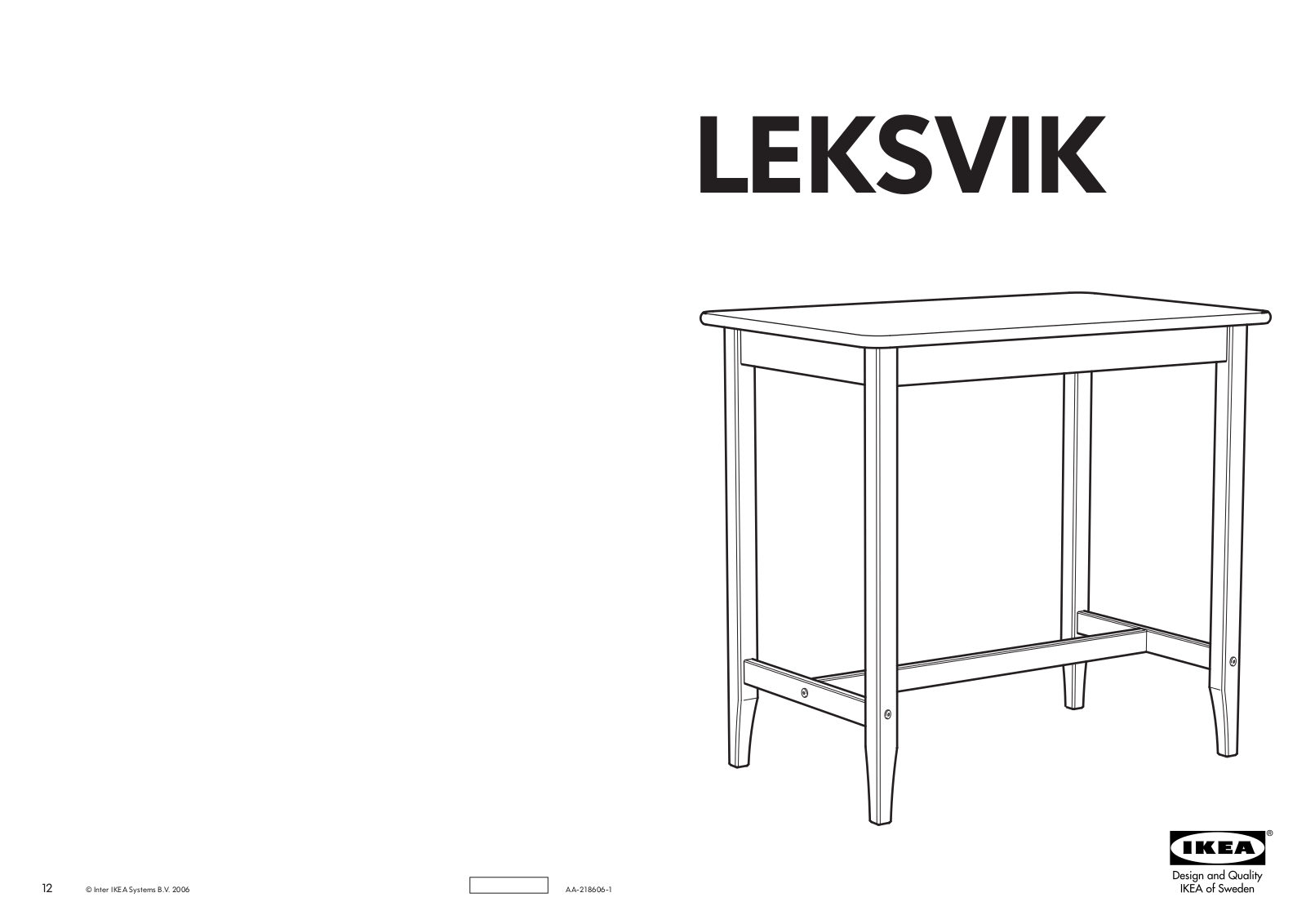 IKEA LEKSVIK BAR TABLE 43X28 Assembly Instruction