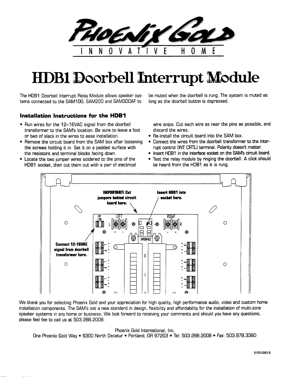 Phoenix Gold HDB1 Owner's Manual