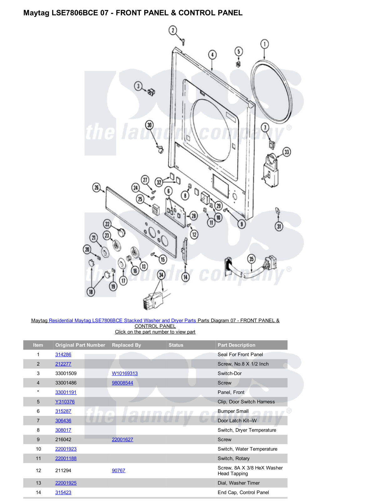 Maytag LSE7806BCE Stacked and Parts Diagram