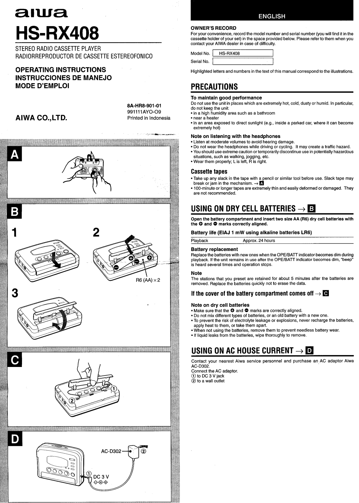 Sony HSRX408 OPERATING MANUAL