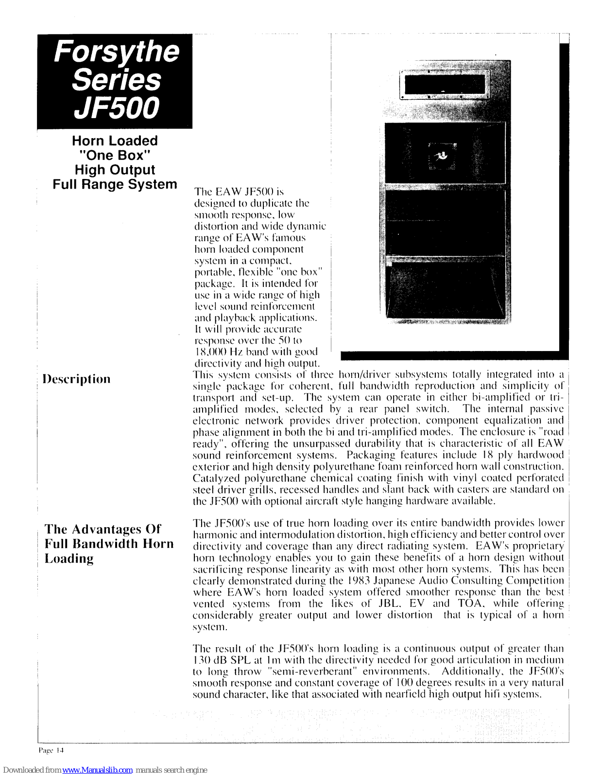 EAW JF500, JF500C, JF500XT Specifications