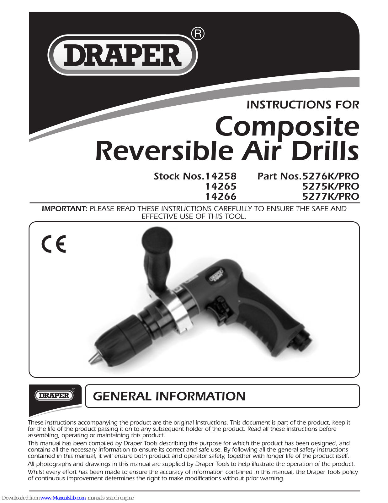 Draper 5276K/PRO, 5277K/PRO, 5275K/PRO Instructions For - ManualMachine.com