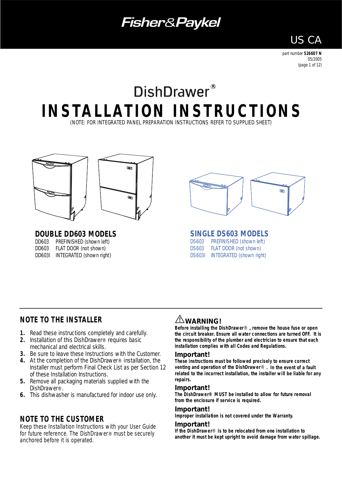 Fisher & Paykel DS603, DS6031, DD603, DD6031 User Manual