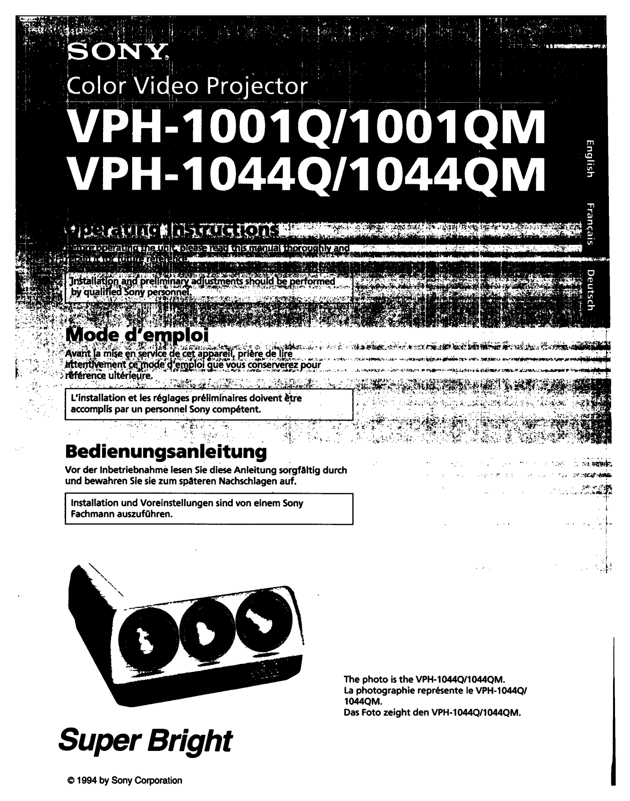 Sony VPH-1001Q User Manual