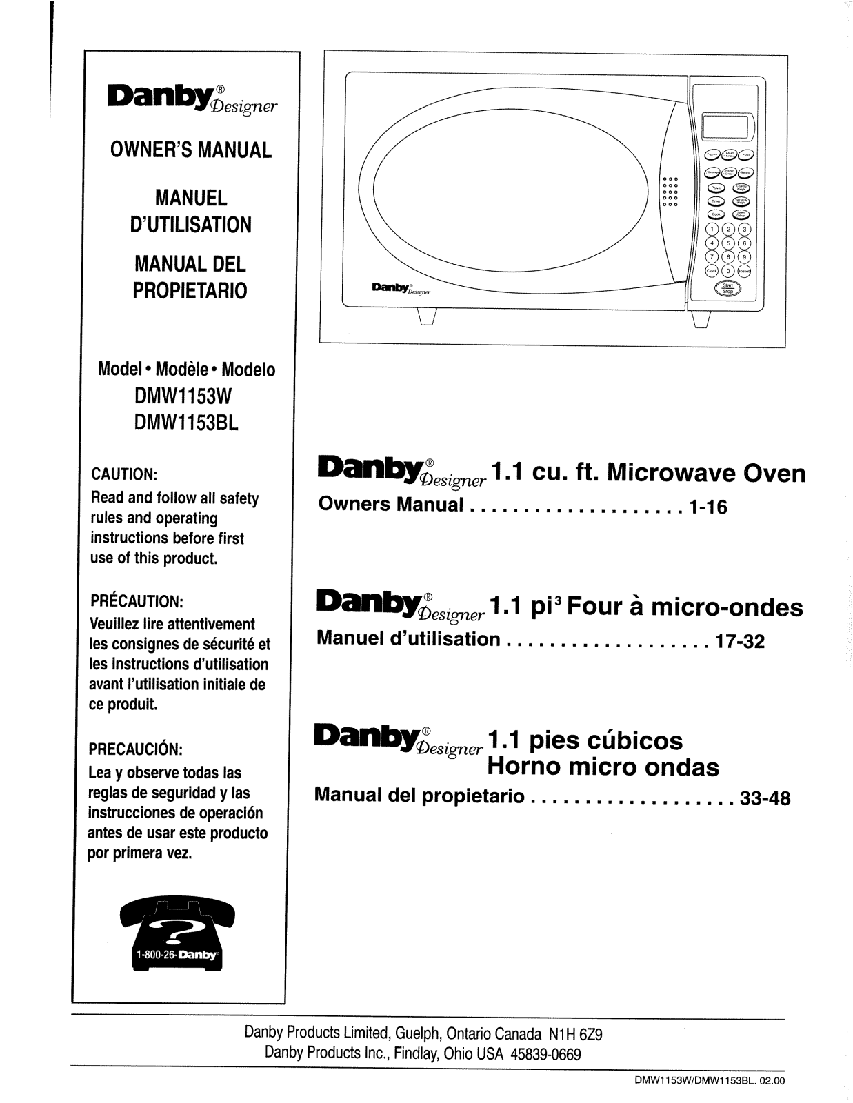 Danby DMW1153W Owner's Manual