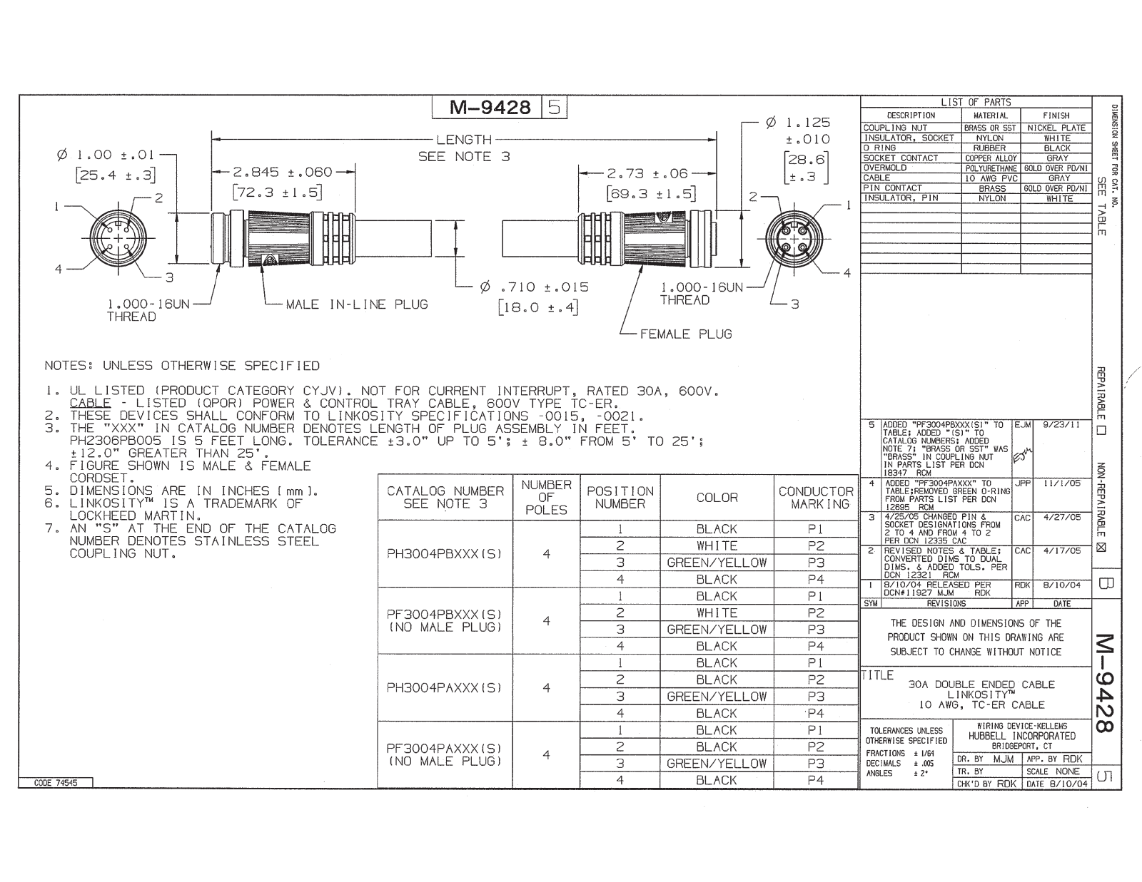 Hubbell PF3004PA005 Reference Drawing