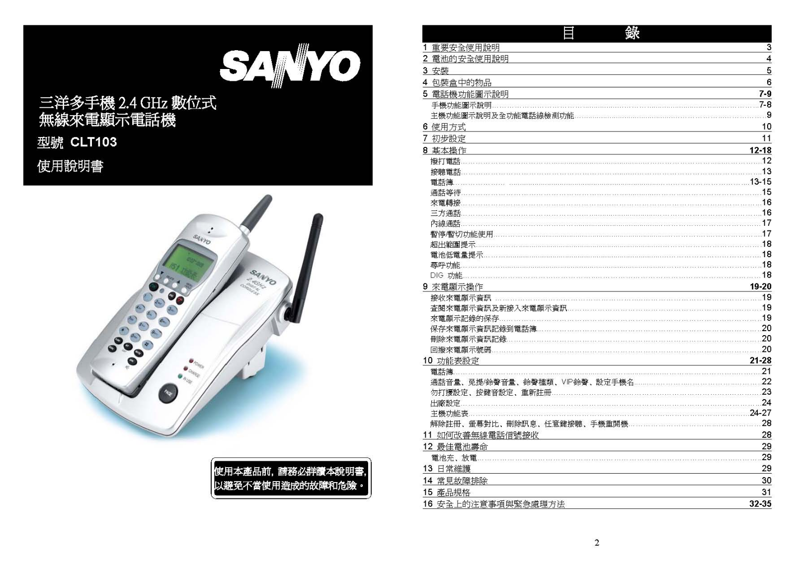 SANYO CLT103 User Manual