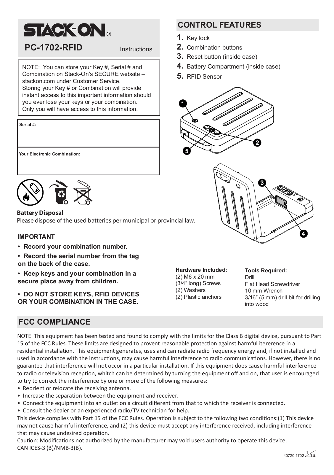 Stack On PC 1702 RFID User Manual