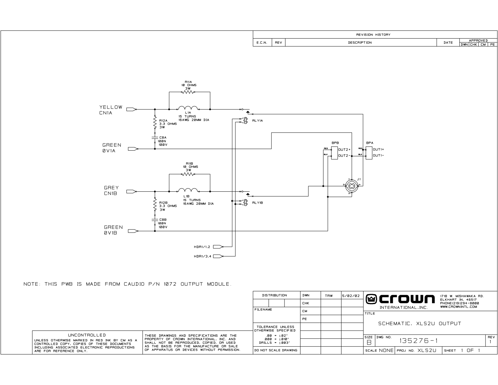 Crown 135276-1-XLS2U-output Schematic