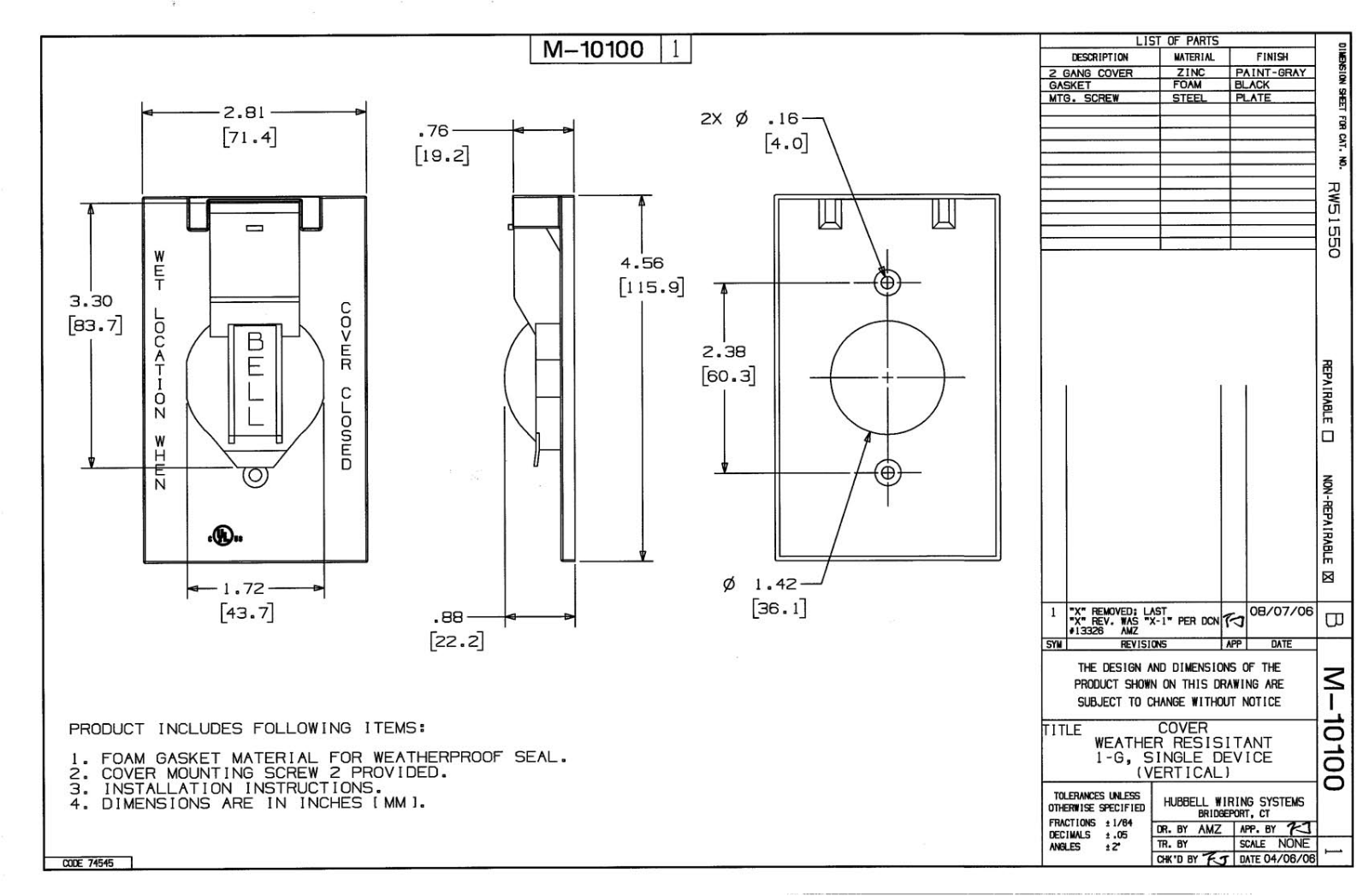 Hubbell RW51550 Reference Drawing