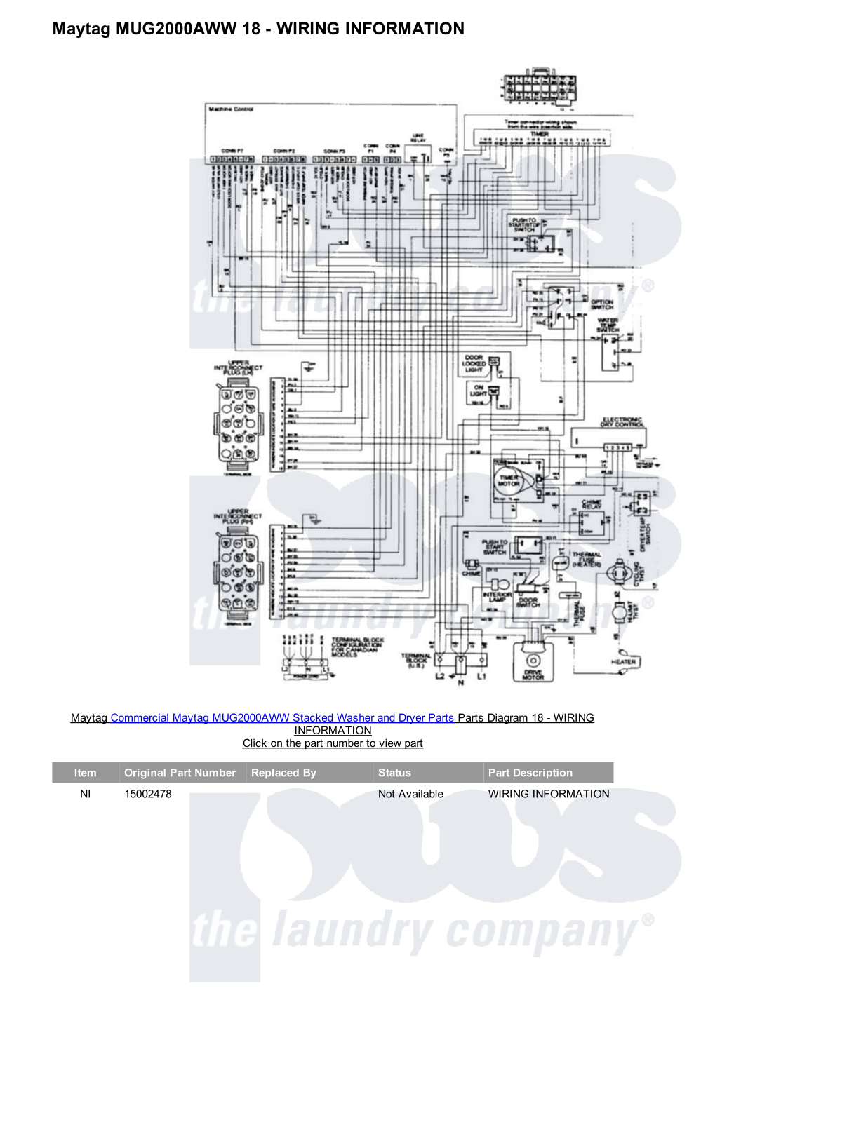 Maytag MUG2000AWW Stacked and Parts Diagram