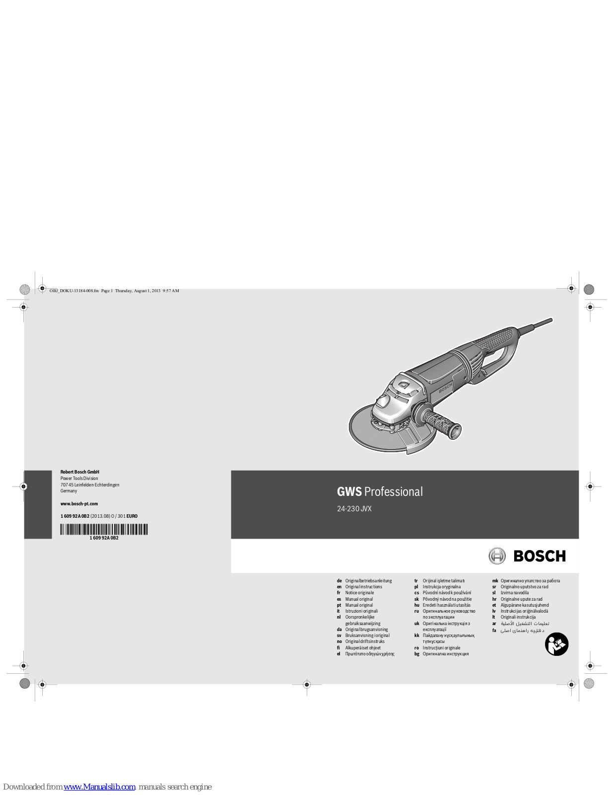 Bosch GWS 24-230 JVX Professional Original Instructions Manual