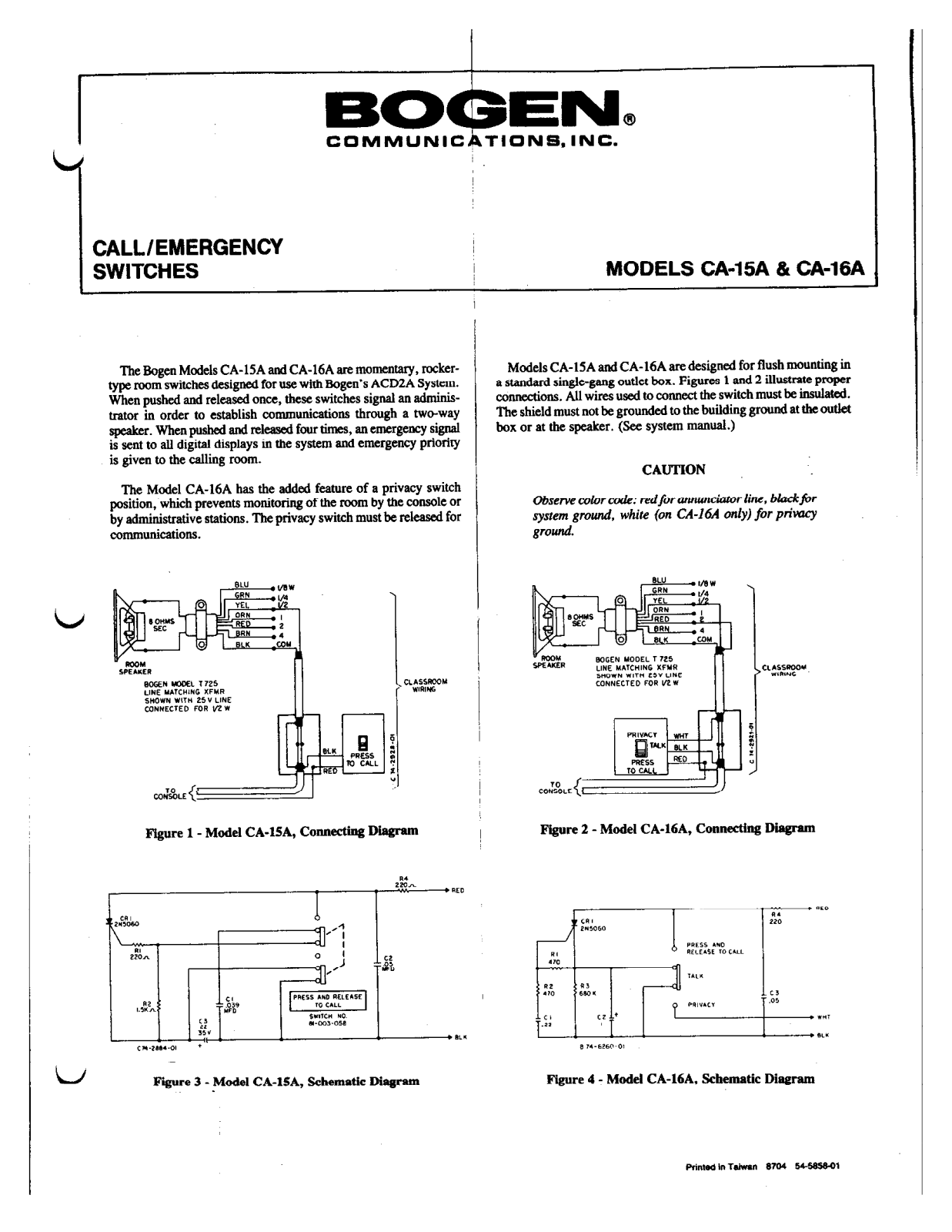 Bogen CA15A Operation Manual