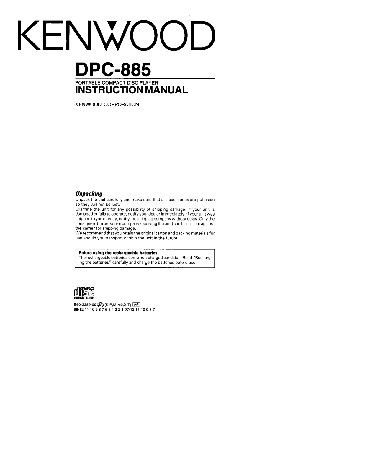 KENWOOD DPC-885 User Manual