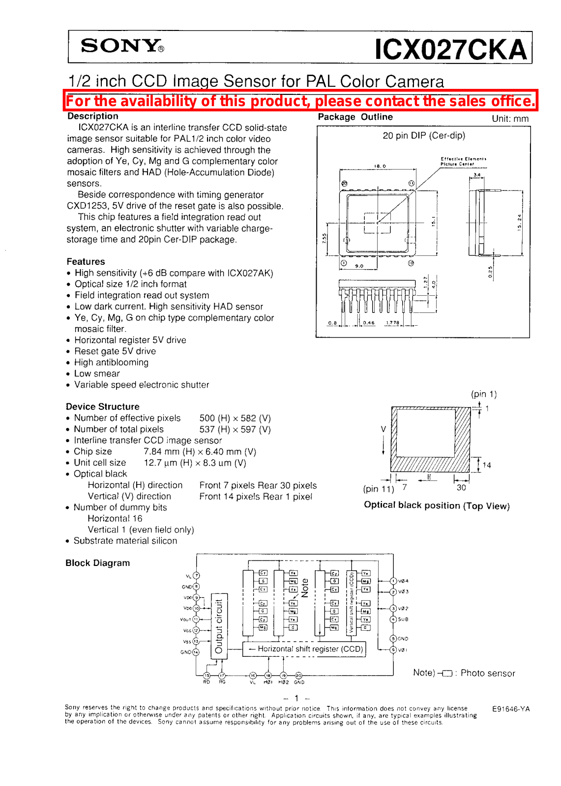 Sony ICX027CKA Datasheet