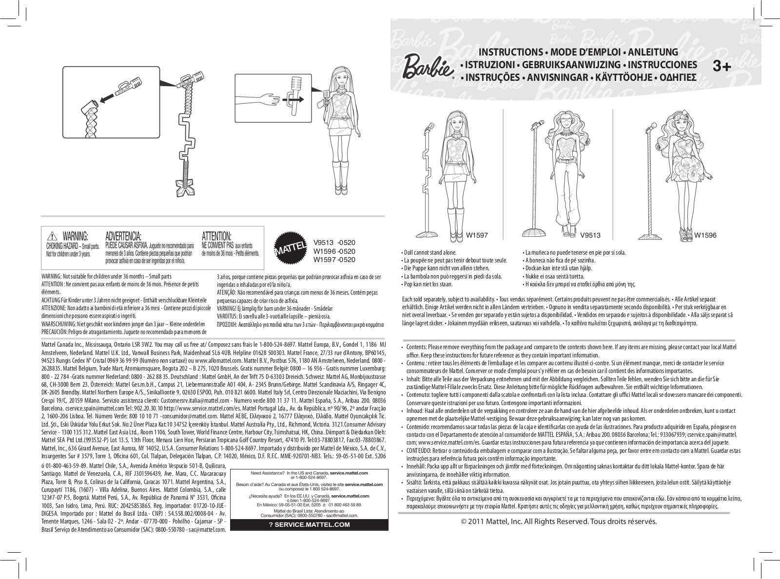 Fisher-Price V9513, W1597, W1596 Instruction Sheet