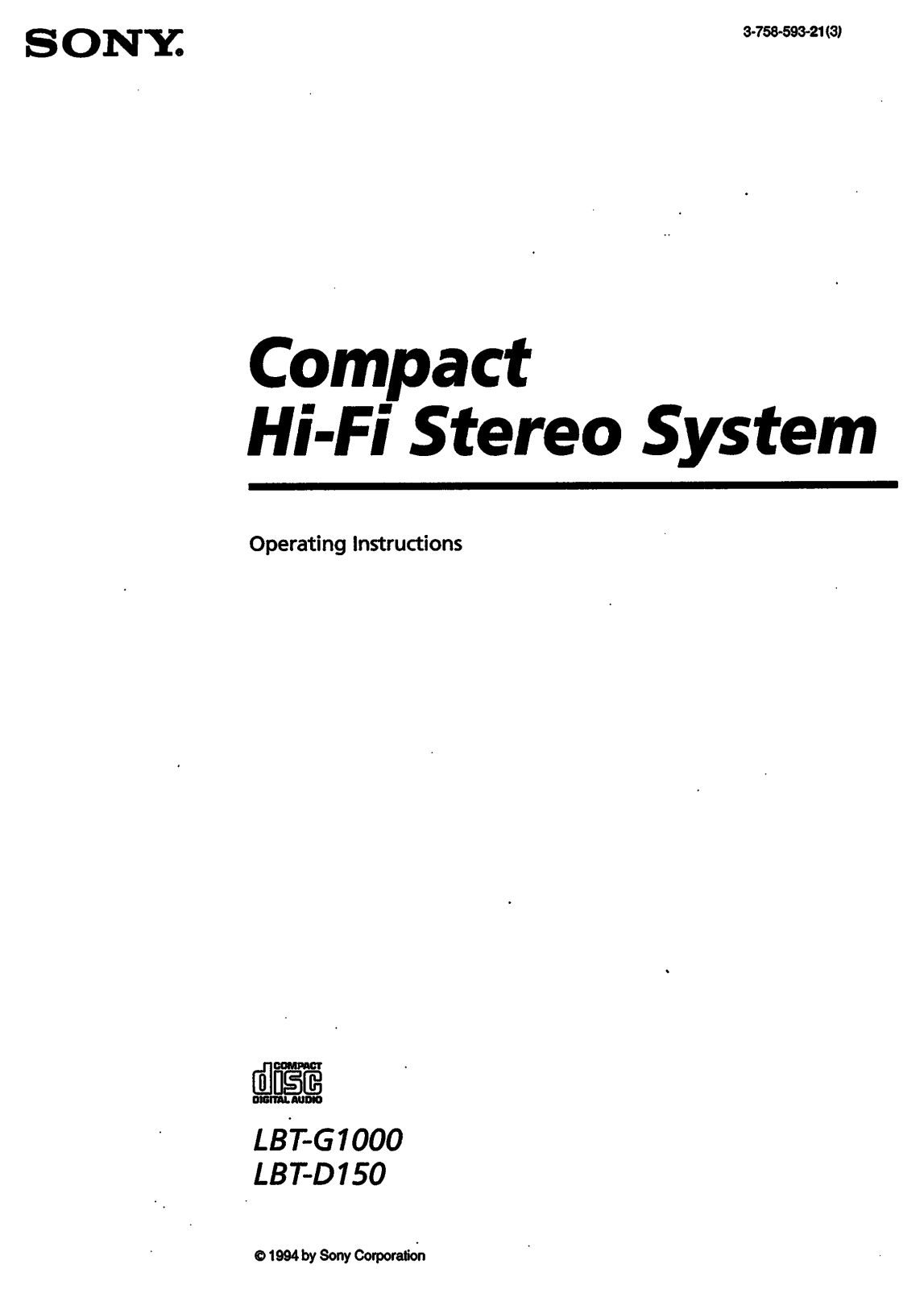 Sony LBT-d150 Operating Instructions