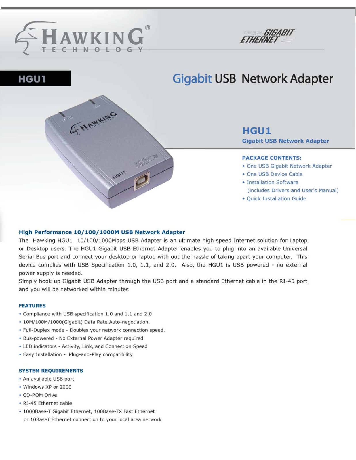 Hawking HNAS1, HPS1U, HGC1, HGU1 User Manual