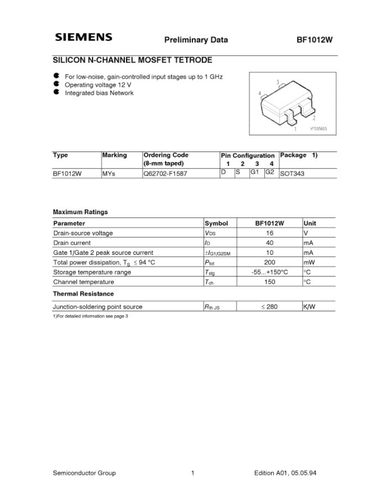 Siemens BF1012W Datasheet