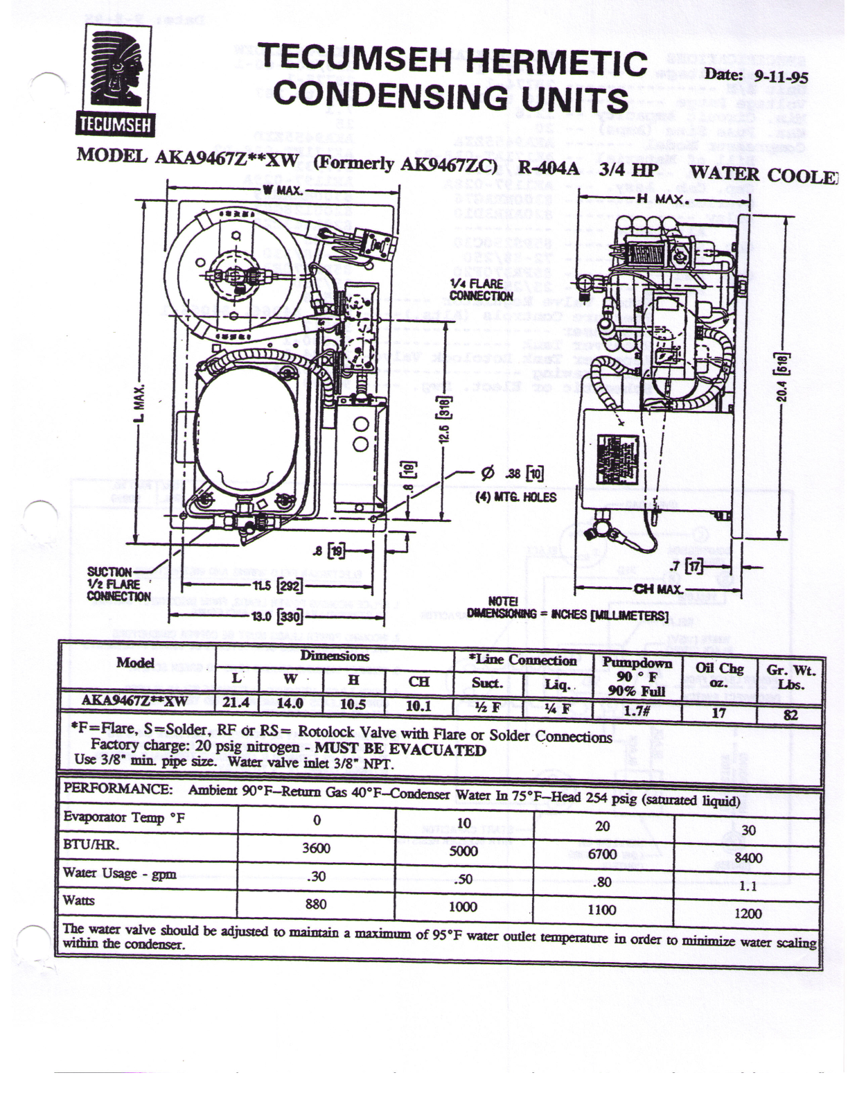 Tecumseh AKA9467ZXAXW Performance Data Sheet