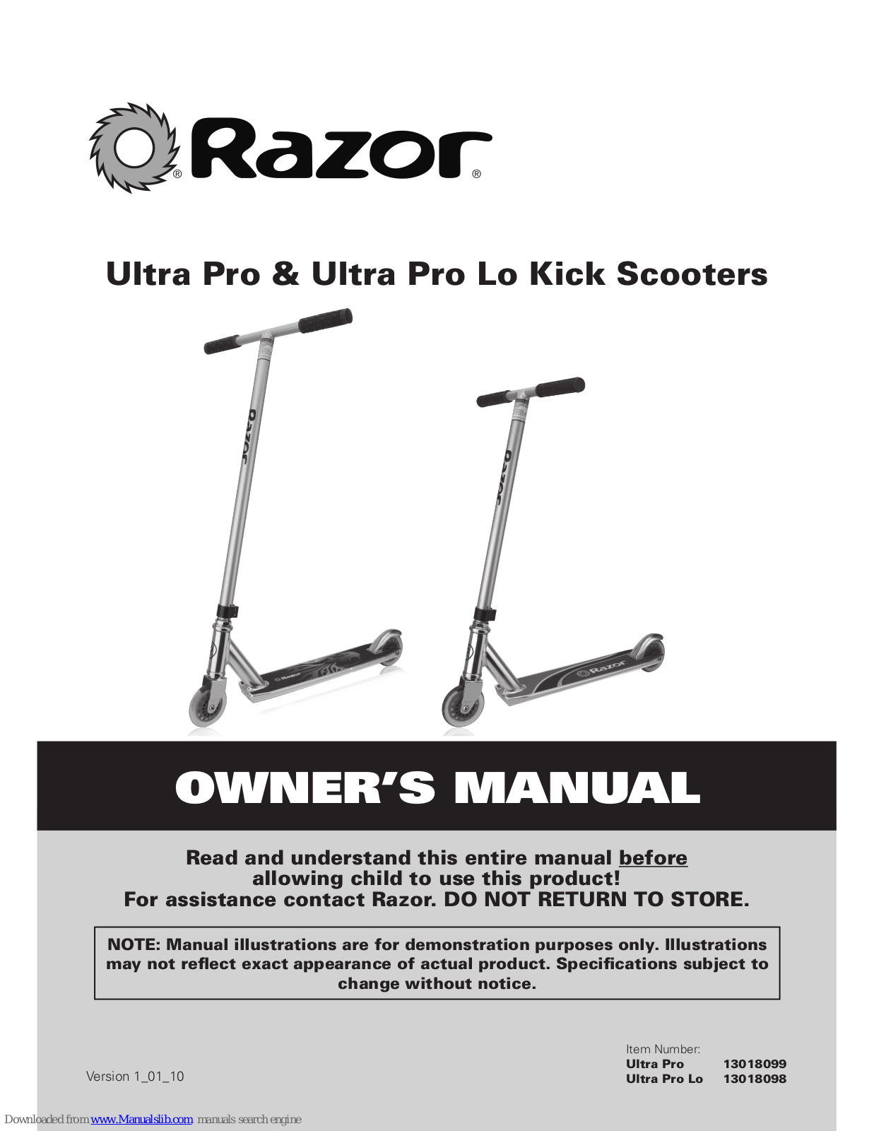 Razor Ultra Pro, Ultra Pro Lo Kick Owner's Manual