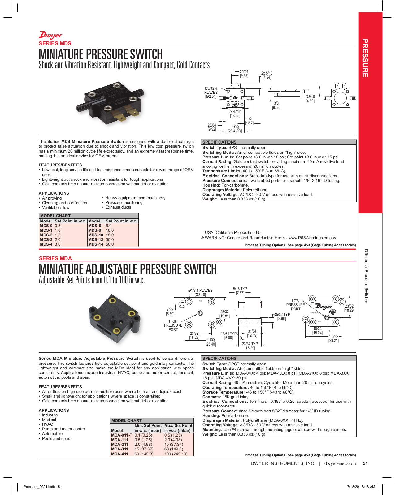 Dwyer Instruments SERIES MDA Catalog Page